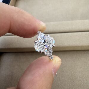 Oval Lab-Grown Three stones Diamond Ring